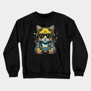 cool retro gamer cat gaming and video games lovers gift Crewneck Sweatshirt